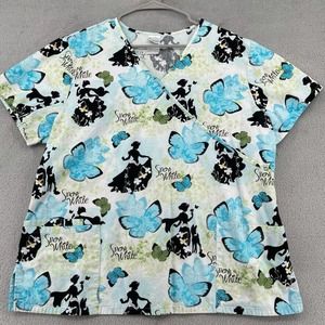 Disney Snow White Women's Scrub Top - Blue and Black XL
